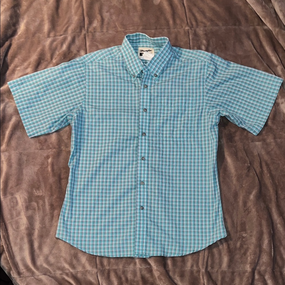 Wrangler Boy’s Aqua Plaid Button Down Shirt